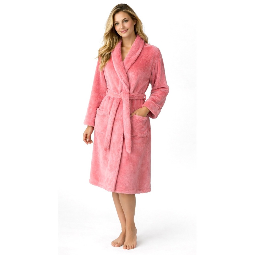 Bloomingdales The Plush Robe Women One Size Pink Excellent Fleece Shawl Collar